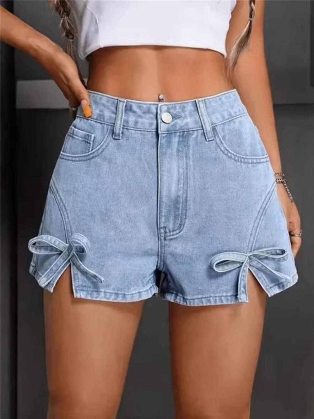 Bow High Waist Denim Shorts